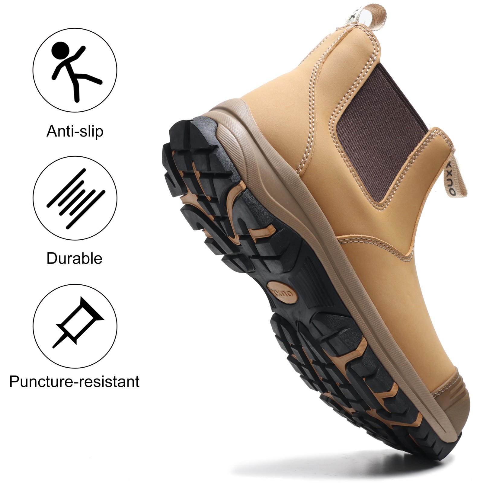 OUXX Steel Toe Chelsea Work Boots for Men, 6 inch, Slip-On, Rubber Outsole