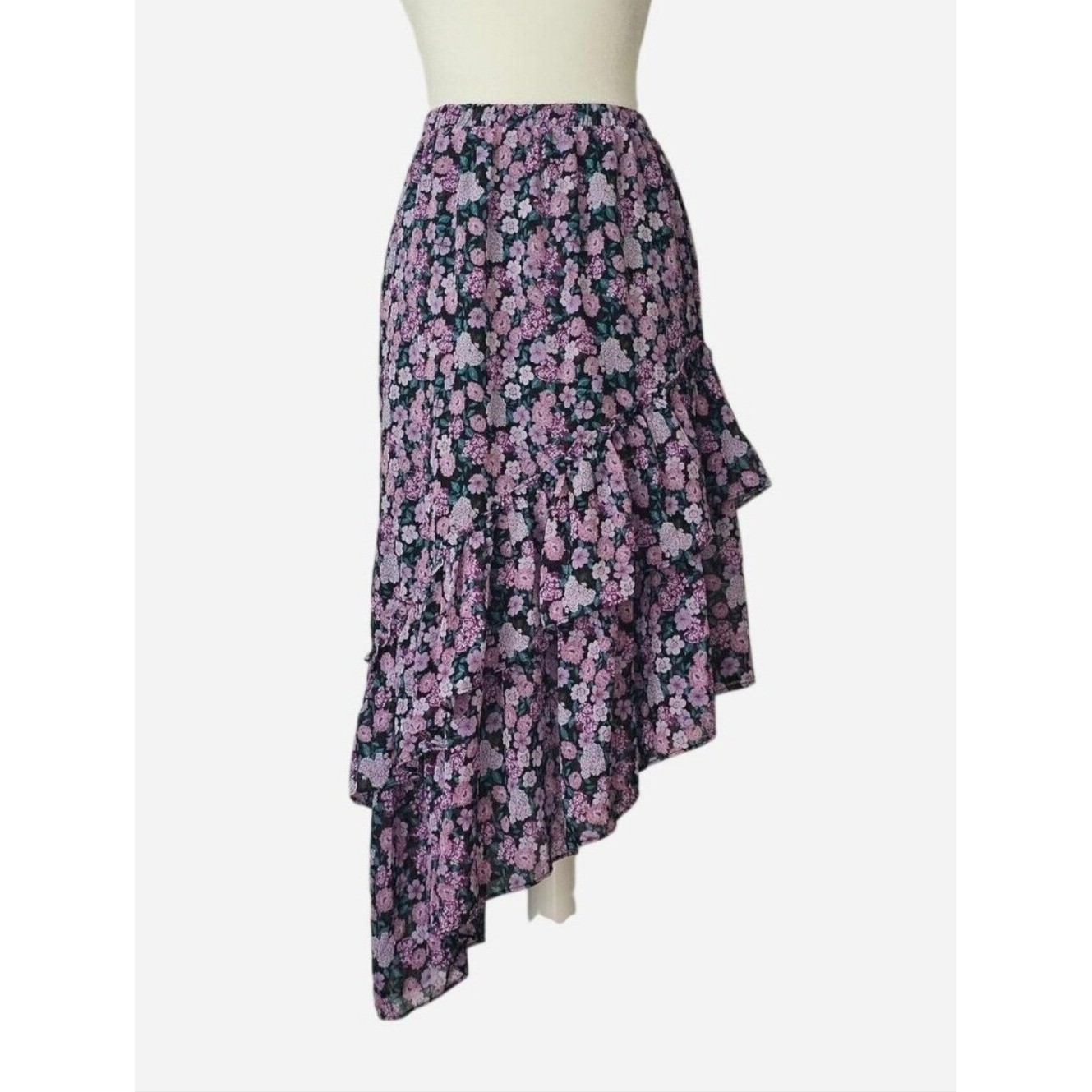 SCOOP Women’s Asymmetrical Purple Floral Print Tiered Ruffle Skirt. Size S (4-6)
