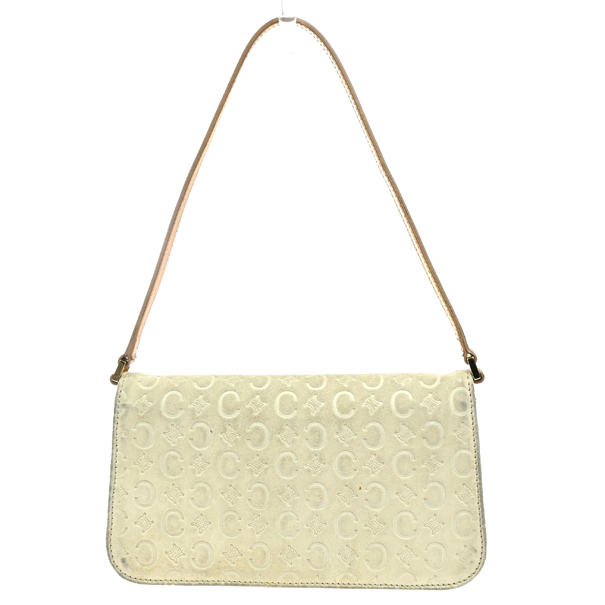 CELINE Logo C Macadam Shoulder Bag Leather Suede Ivory GHW Italy 69KC034