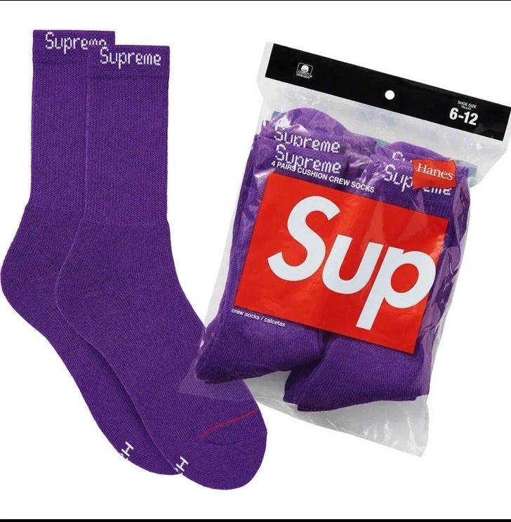 SUPREME/Hanes PURPLE Crew Socks 4 PAIRS / 100% BRAND NEW / Authentic Hypebeast