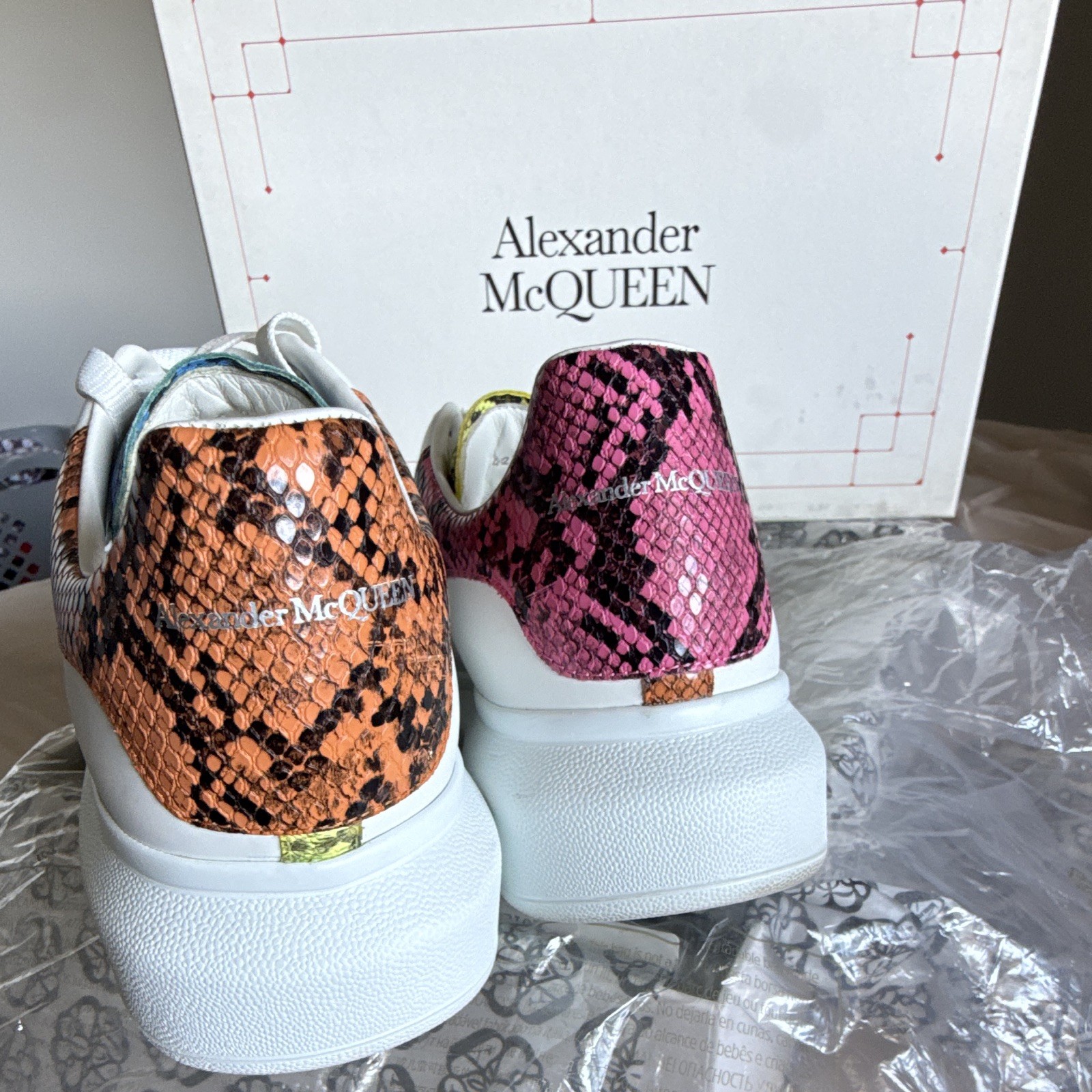 Alexander McQueen Oversized Sneaker White Leather Low Top Multicolor Snakeskin