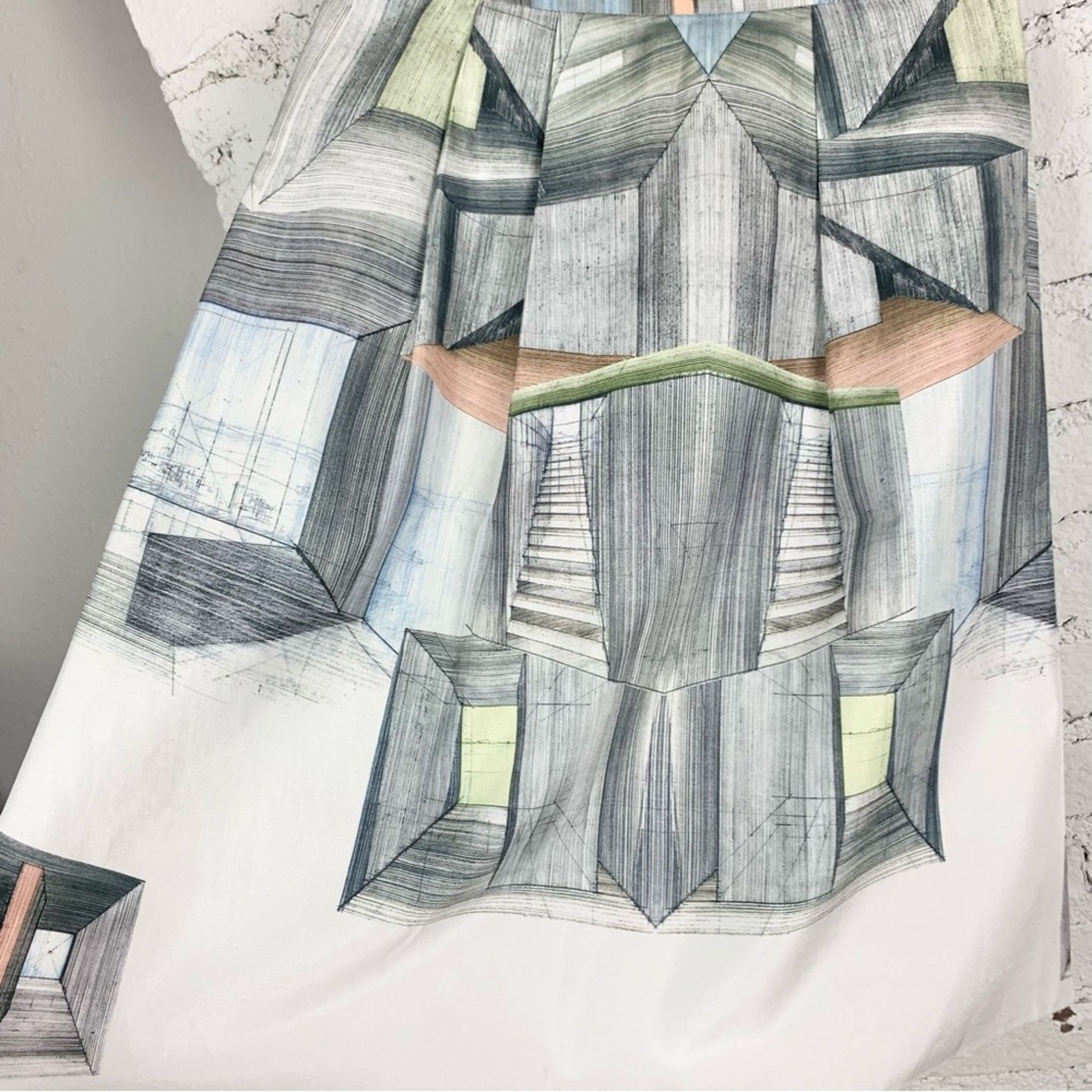 Clover Canyon Interior Perspective Abstract Sketch Vogue Runway Skirt M