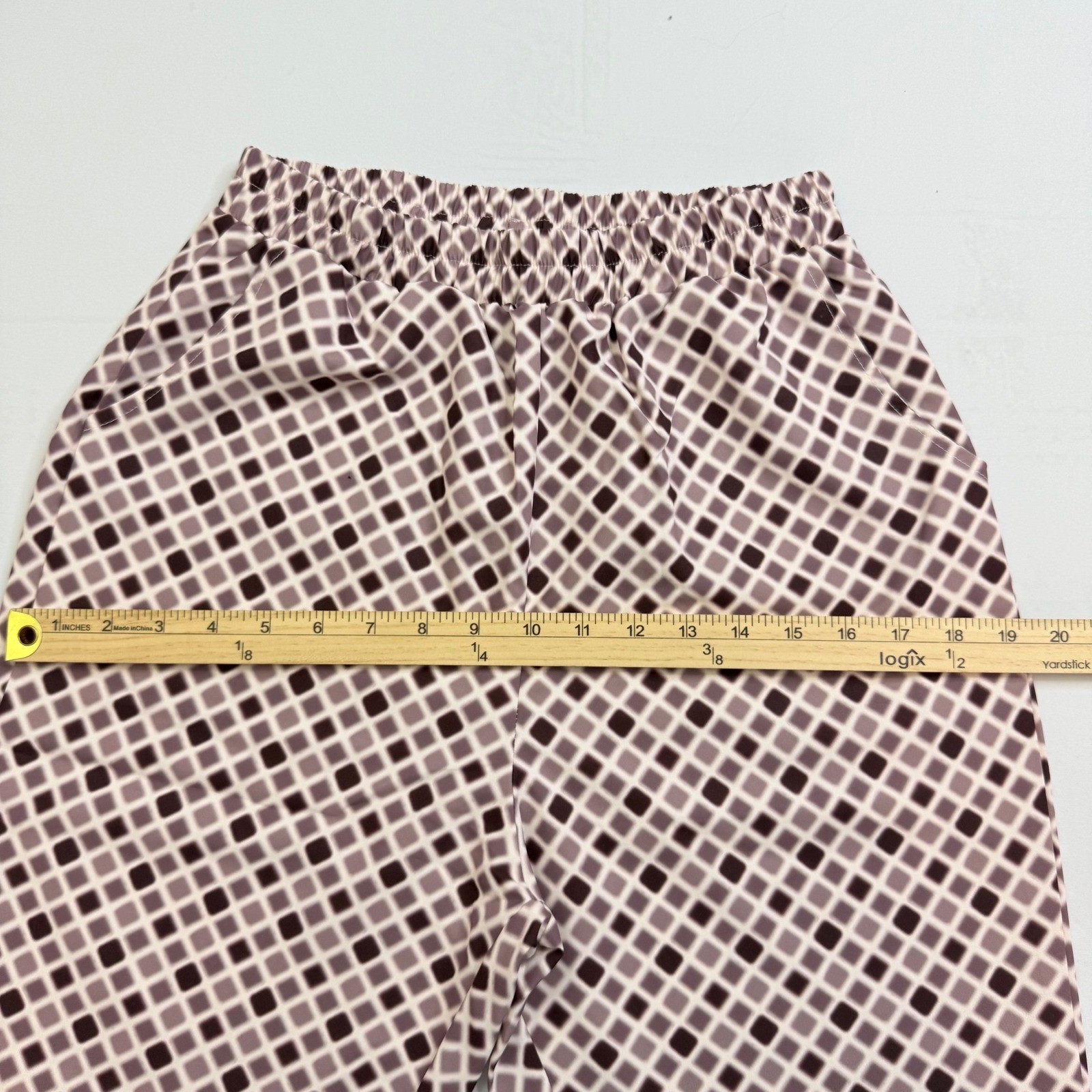 Purple Geometric Diamond Print Lounge Pants Elastic Waist Small Straight Leg