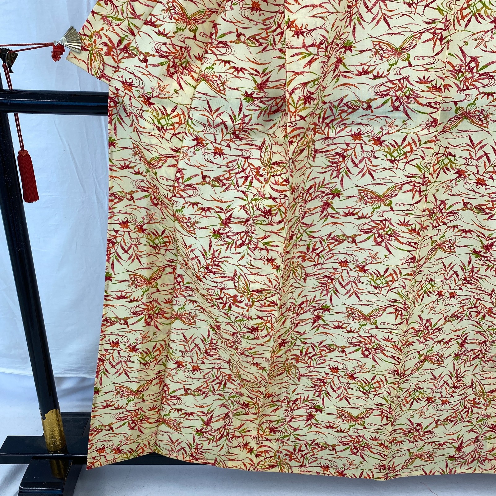 Japanese Vintage Kimono Polyester yellow No Lining Komon Traditional Length 61in
