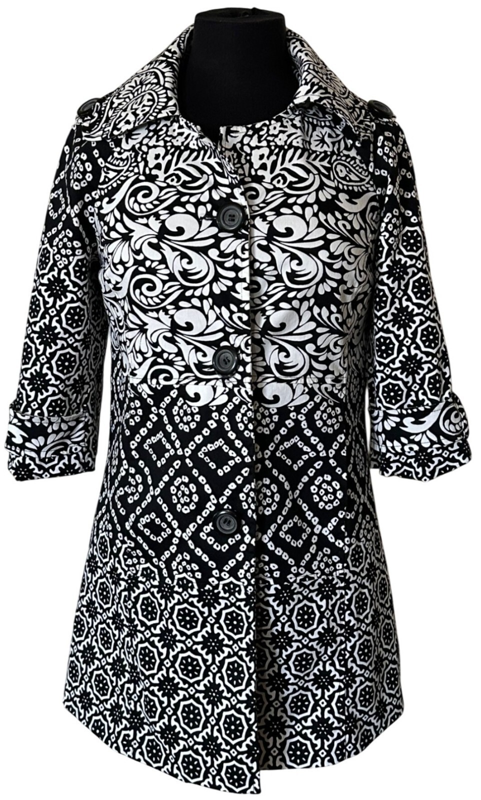 Women’s Multiples Black & White Buttoned Jacket Cotton Polyester Blend Size XS