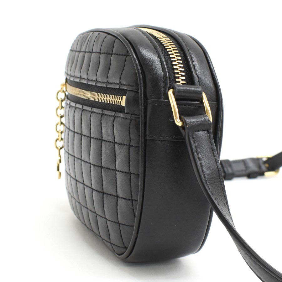 CELINE C Charm Crossbody Bag Shoulder Camera Bag Black Leather T00L