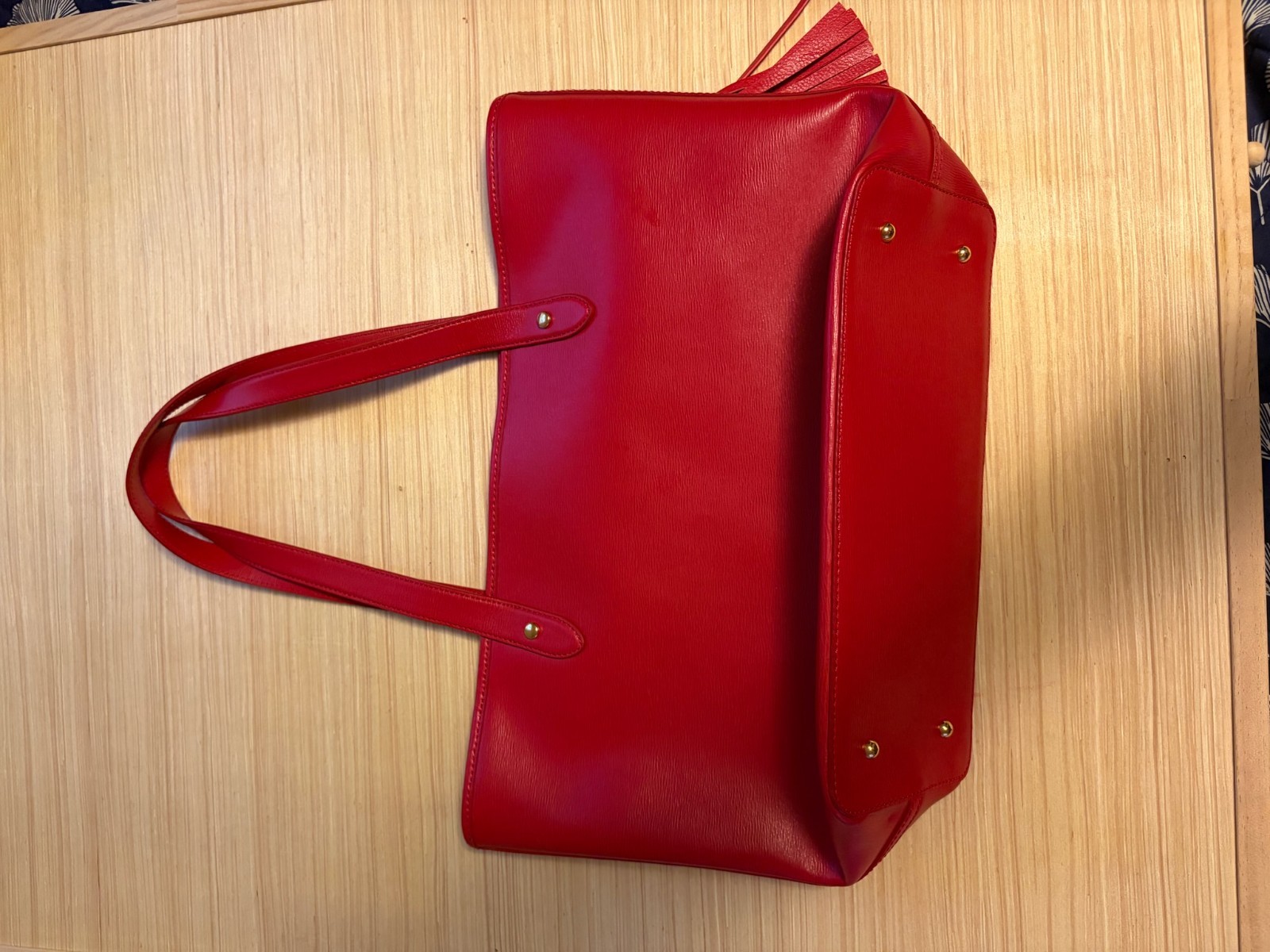 Lauren Ralph Lauren Red Tote Bag Tassel Shoulder Handbag