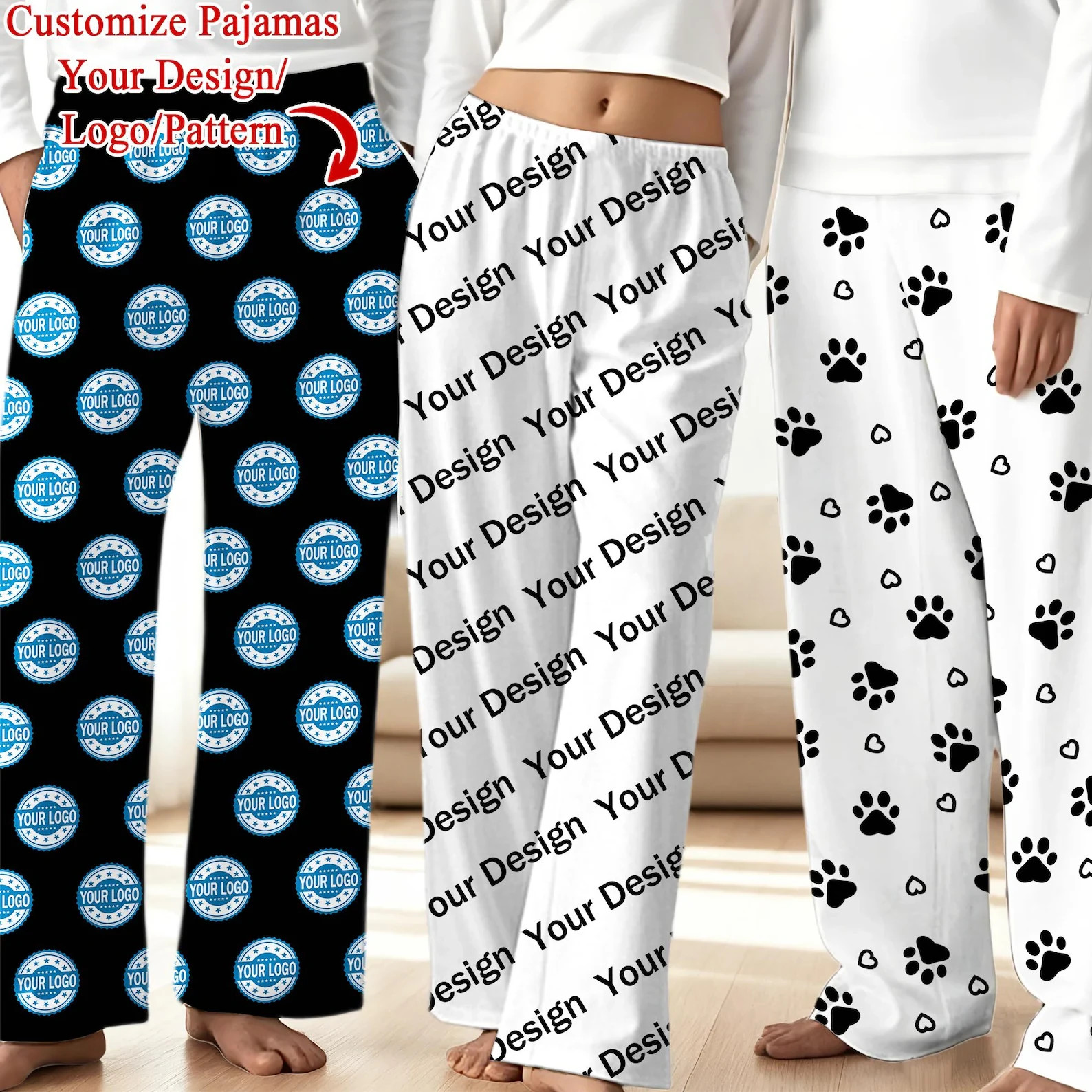 Custom Photo Satin Pajama Pants, Personalized Sleepwear for Men & Women