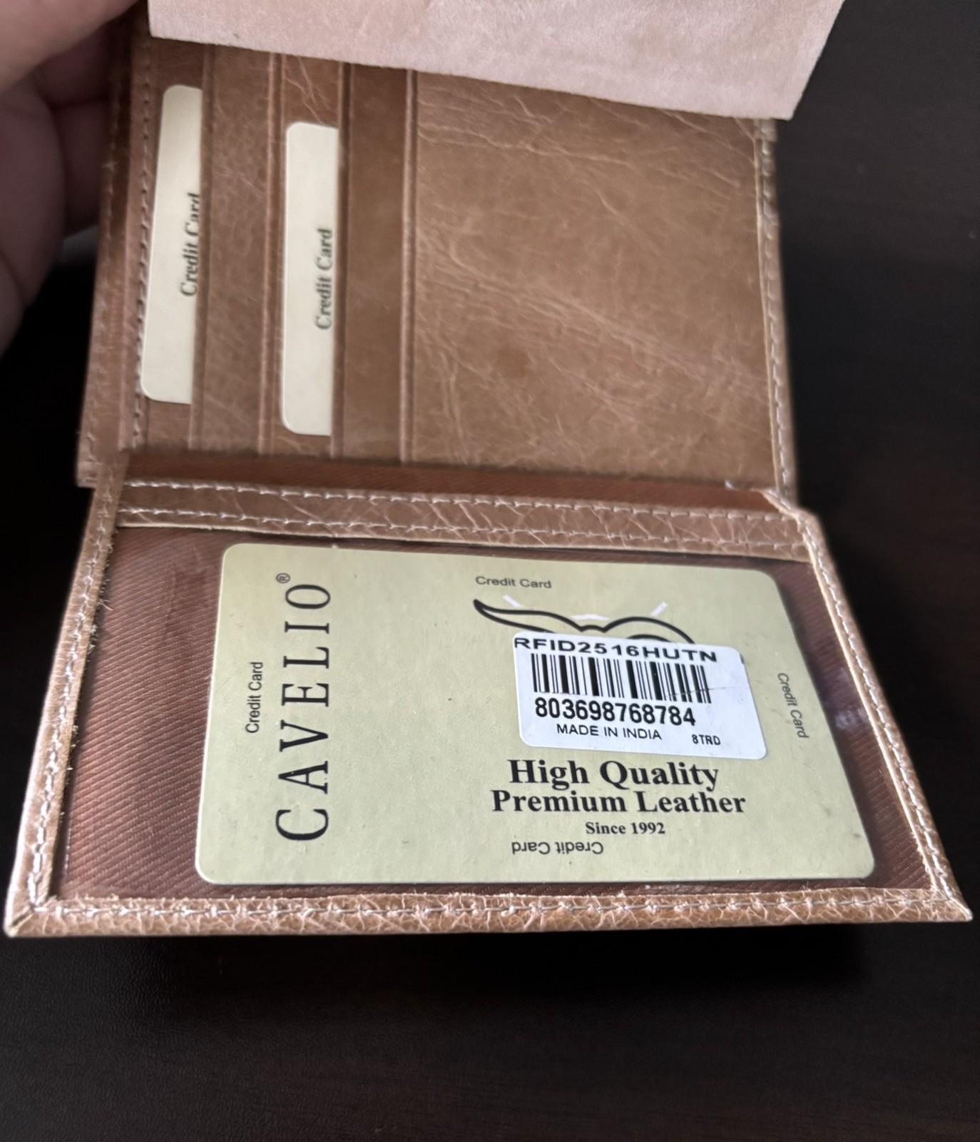 Cavelio RFID Blocking Genuine Leather Badge Holder Bifold Wallet ~Brand New~
