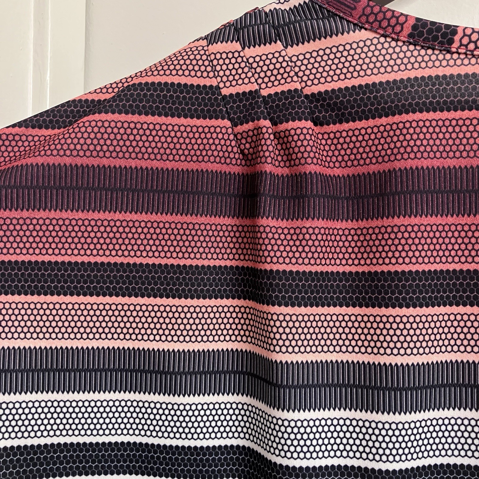 prAna Women’s Small Striped Drawstring Waist Dress Pink Black Short Sleeve