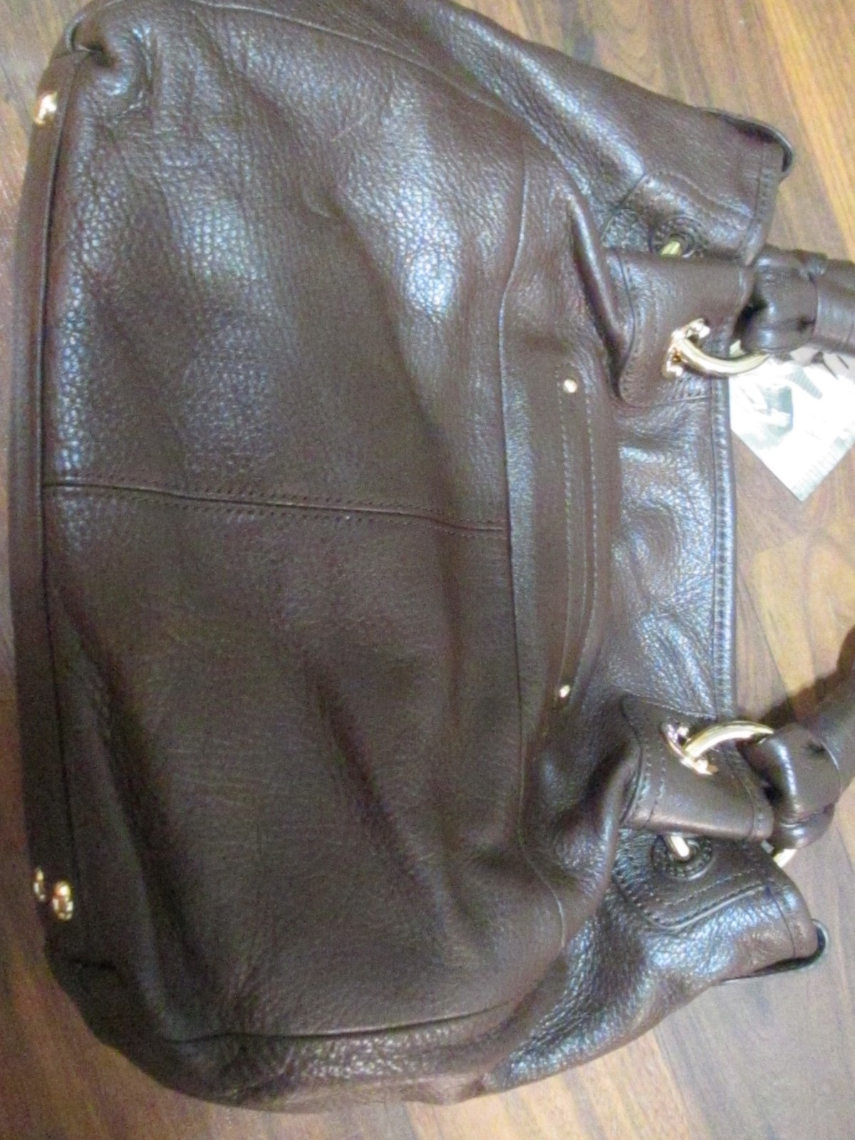 NWT! B. MAKOWSKY DARK BROWN PEBBLE LEATHER DOUBLE HANDLE HOBO TOTE BAG PURSE
