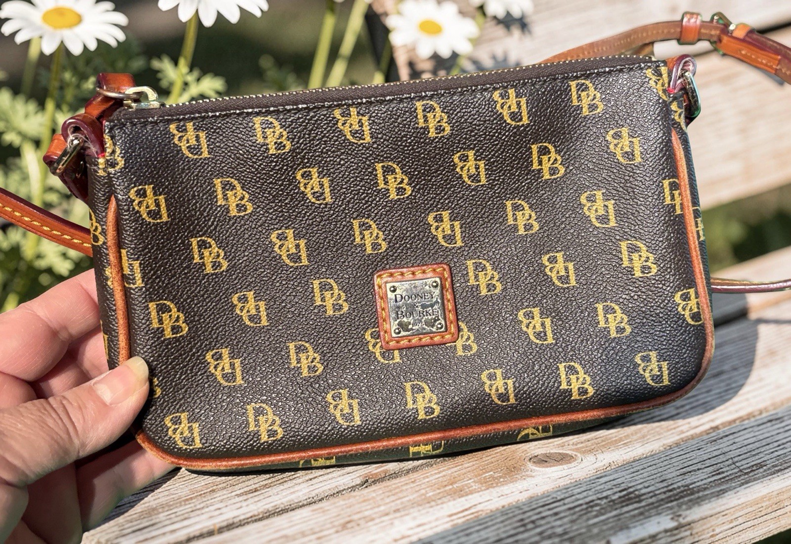 Dooney Bourke Gretta Lexi Small Crossbody Bag Dark Brown T’Moro DB Logo Monogram
