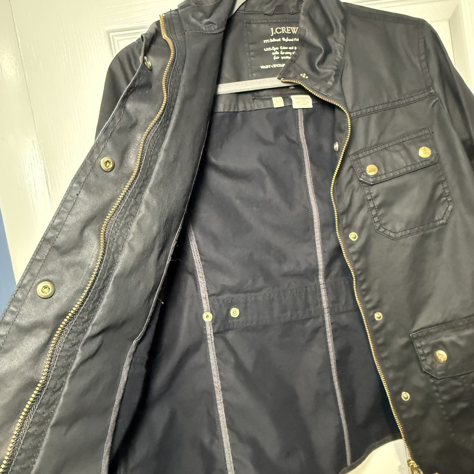 J.Crew Jacket XS Downtown Field Black Military Modern Utility Waxed Barn Zip Up