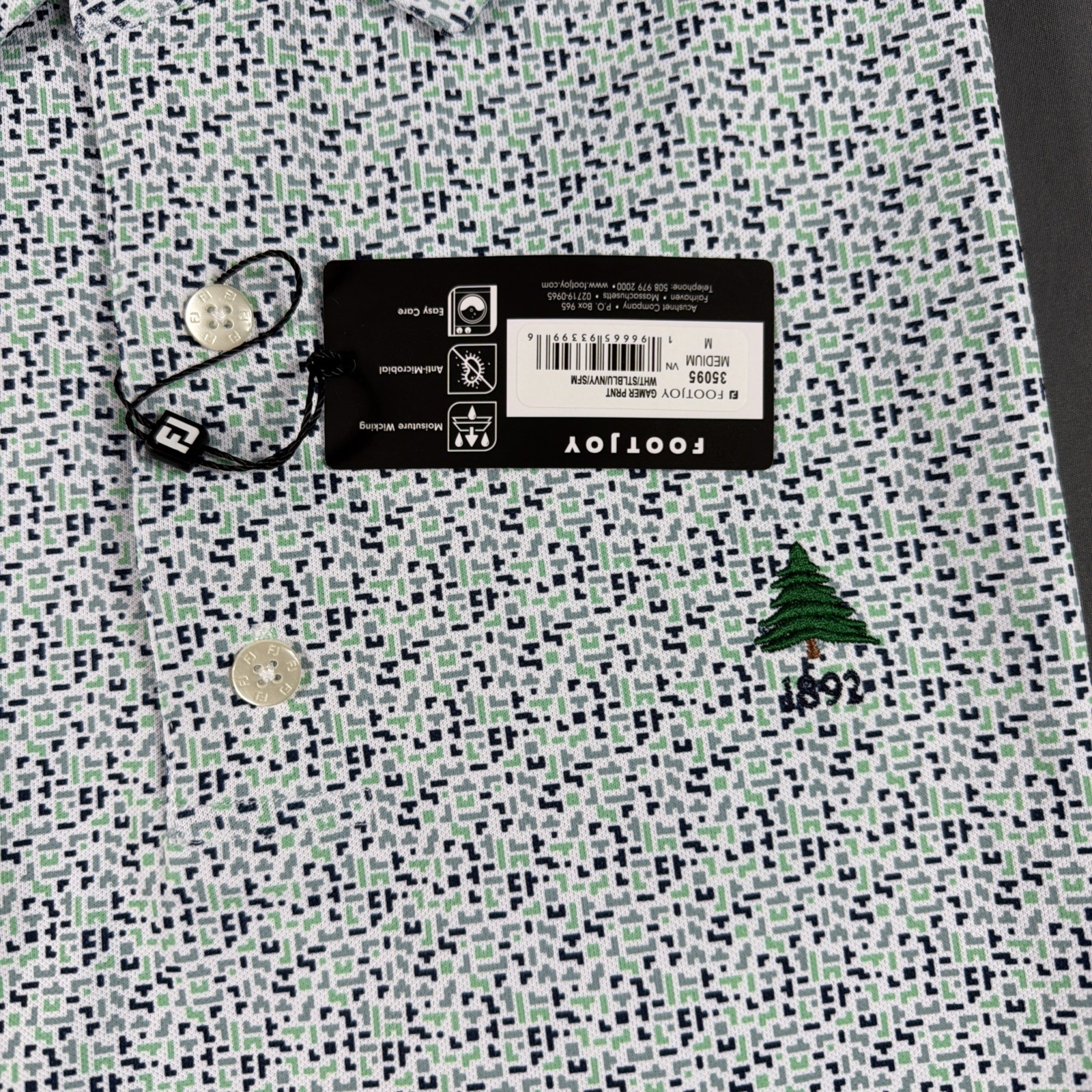 FootJoy Golf Shirt Polo Sleeve Logo Gamer Print Medium White Polyester MSRP $95