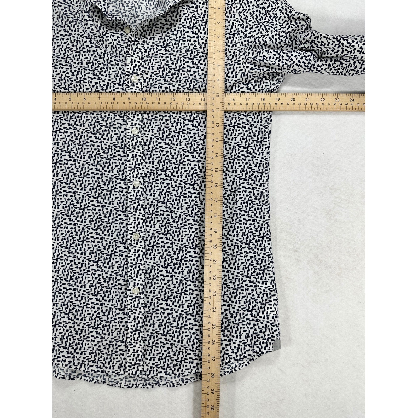 Michael Kors Mens Trim Stretch Button Down Shirt Navy White Abstract Print Small
