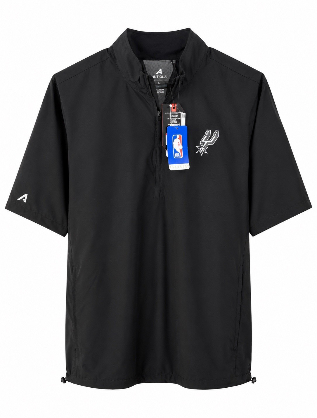 NWT* Antigua San Antonio Spurs NBA Black 1/4 Zip SS Windbreaker Jacket Mens L