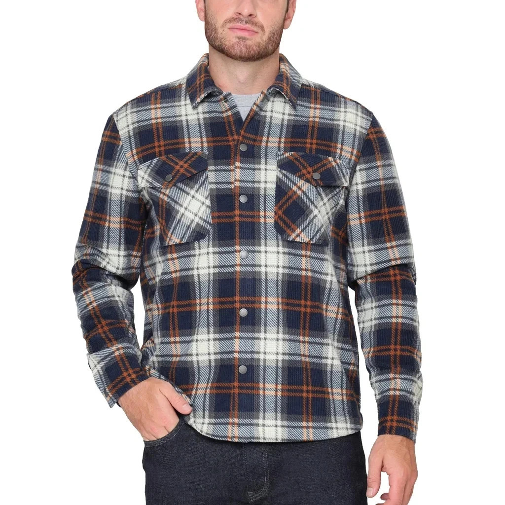 B.C. Clothing Men’s Textured Flannel Shirt, Blue, Size XL