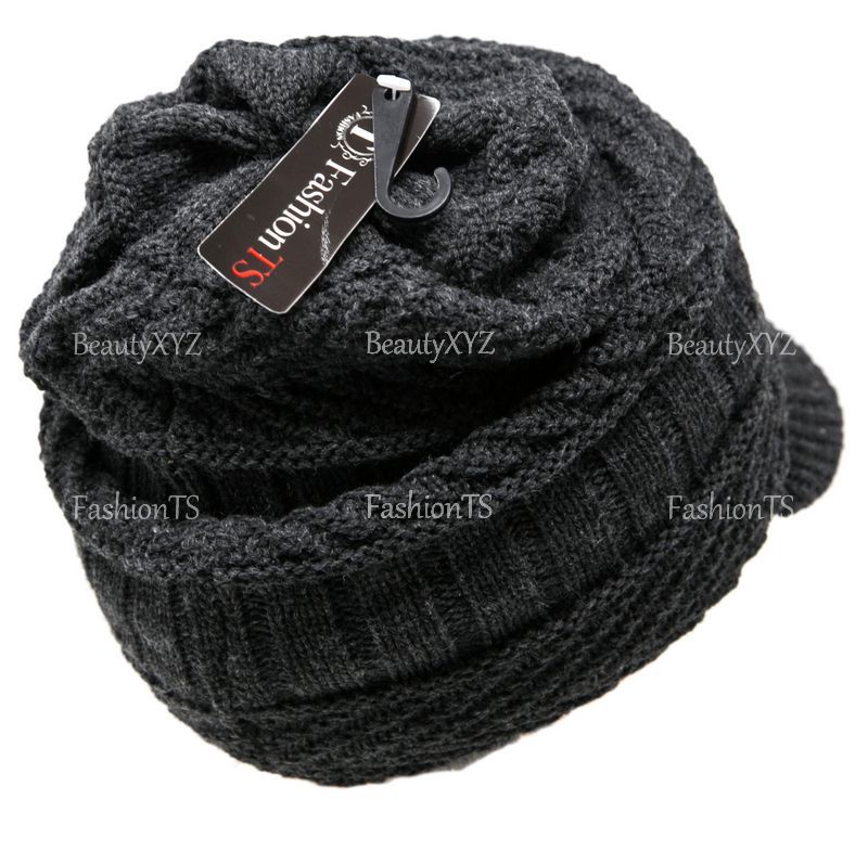 2 in 1 Cable Knit Winter Hat w/ Neck Warmer Mask Brim Beanie Fur Lining Unisex