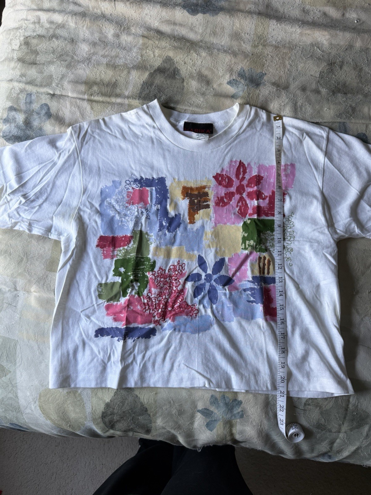 Marika Women’s One Size White Cotton Knit Graphic Print Short Sleeve Crew Neck