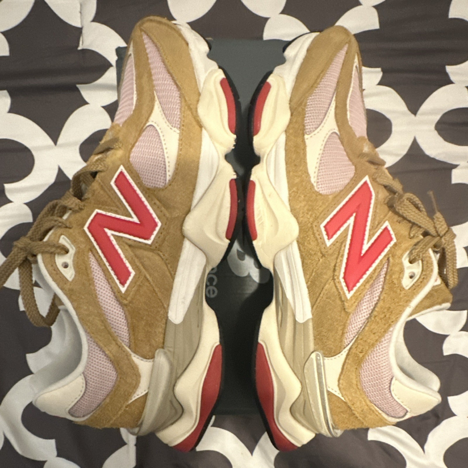 New Balance 9060 Men Low Top Lace Up Sneaker Suede Mesh Brown Red White