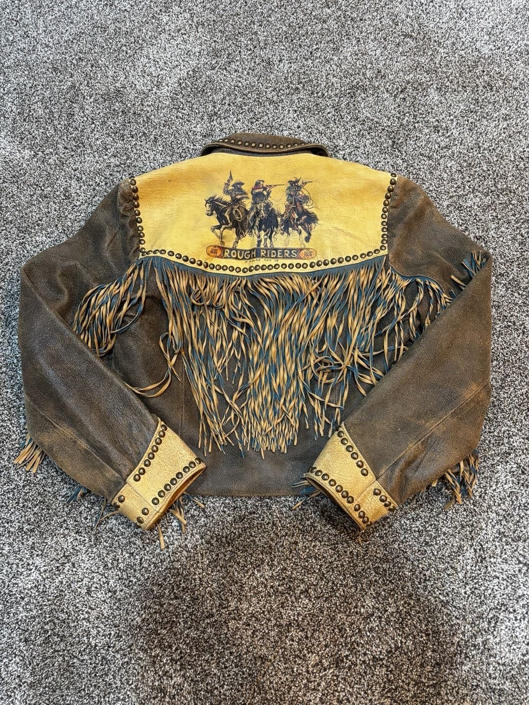 Double D Ranch Western Leather Jacket with Fringe and Stud Detail