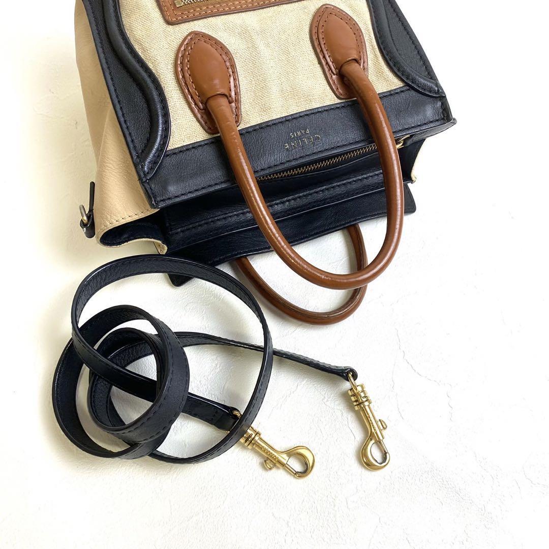 CELINE Mini Luggage Nano Hand Tote Bag Leather Black Brown Used From Japan rare