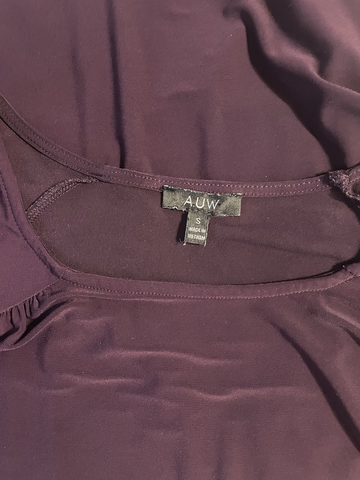 A.U.W Dark Purple Pleated Round Neck Cap Sleeve Chiffon Blouse Small-0665