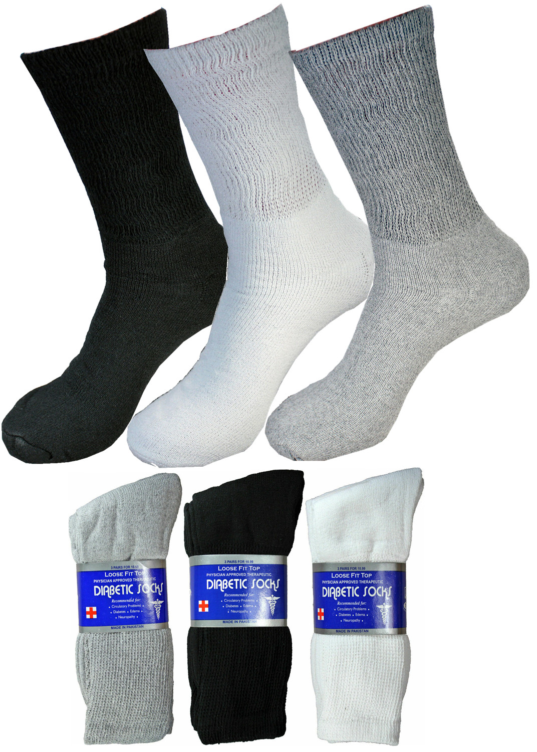3-12 Pairs Diabetic Crew Circulatory Socks Health Men’s Womens Cotton 9-11 10-13