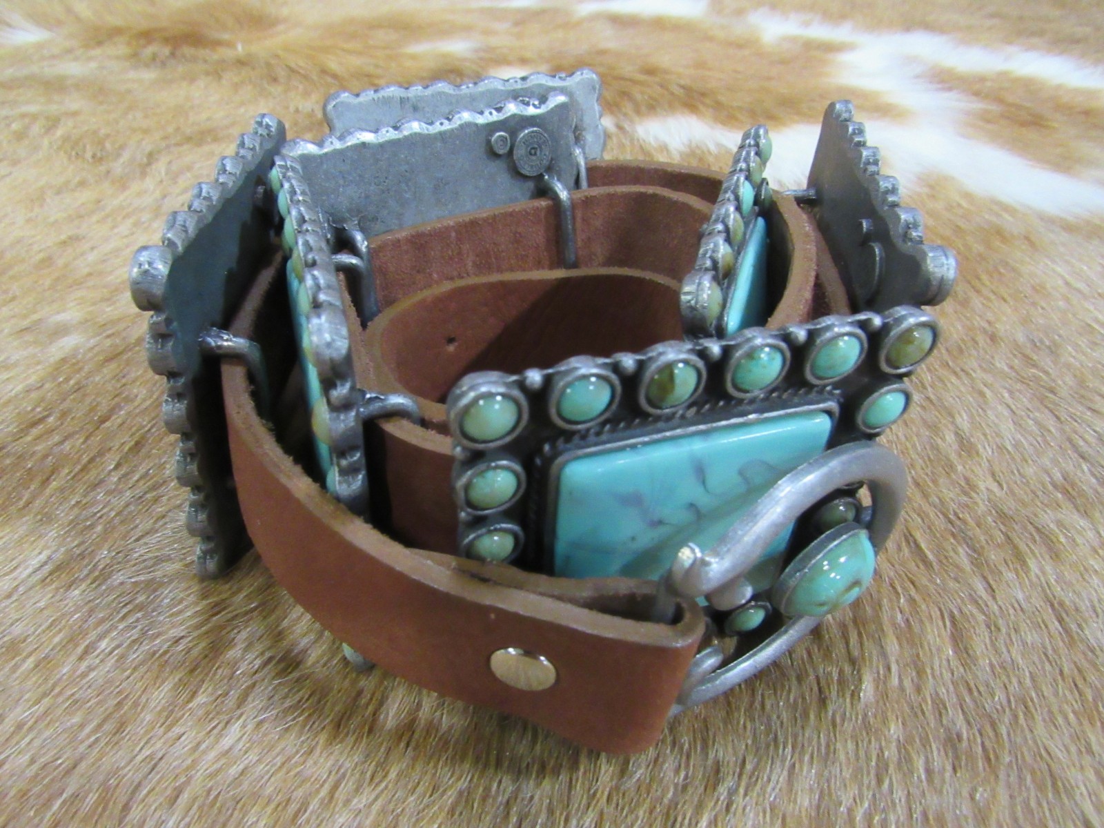 Double D Ranch Four Corners Concho Belt Size L EUC