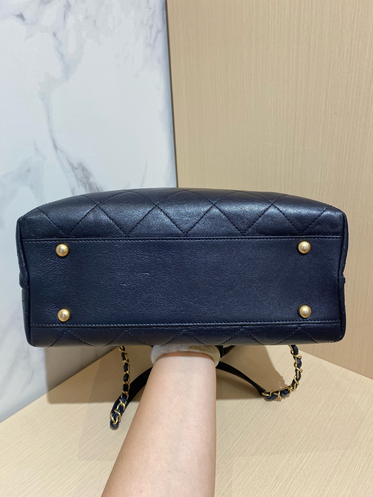 Chanel Quilted Navy Blue Leather 26cm Dual Face Shoulder Tote Bag Duty Paid