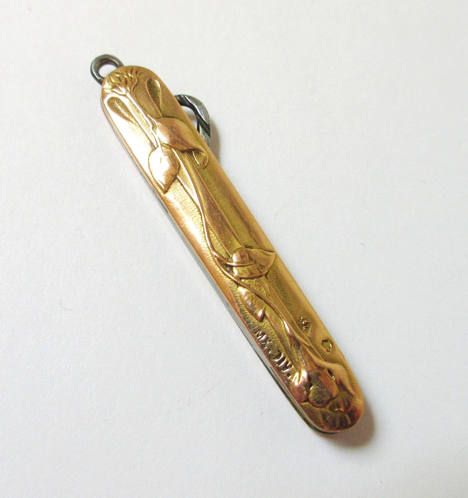 Antique Glove Button Hook 14k Art Nouveau Flowers