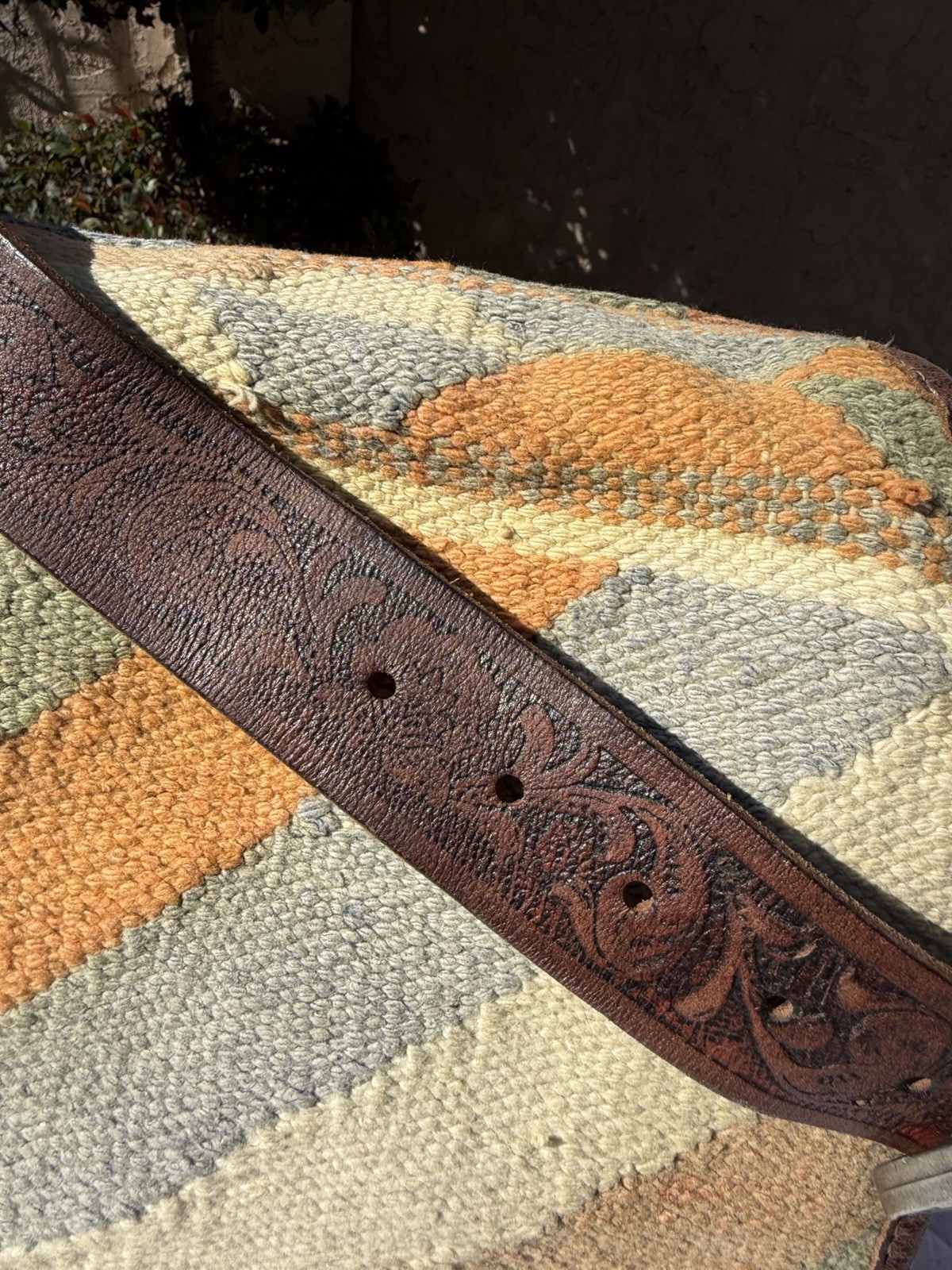 Will Leather Goods Dhurrie Tooled Messenger Bag Native American Woven Southwest