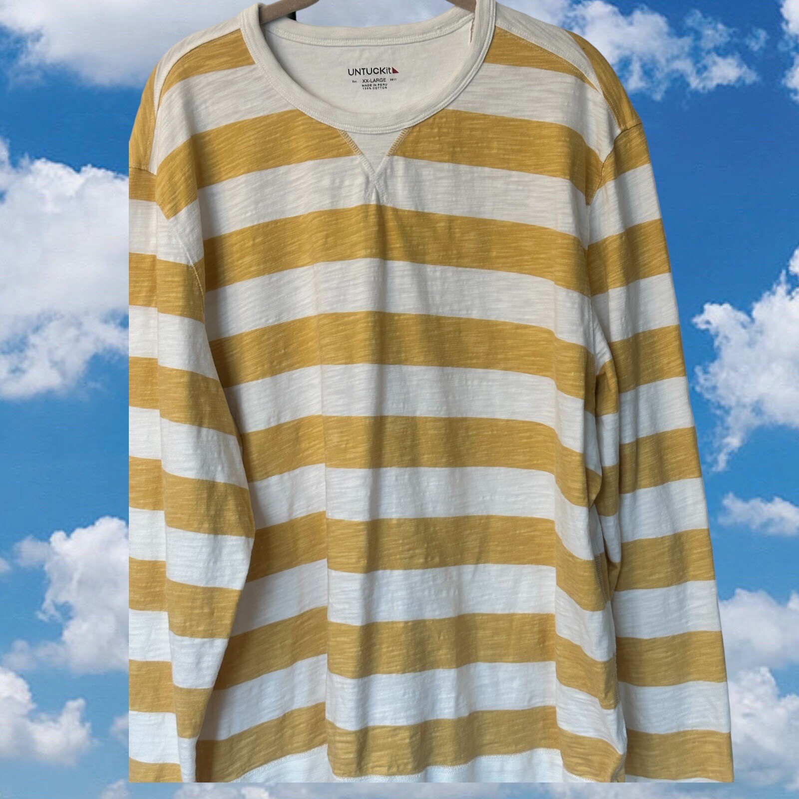 UNTUCKit Mens Sweater XXL Sahara Sun Sweatshirt Yellow White Striped Long Sleeve