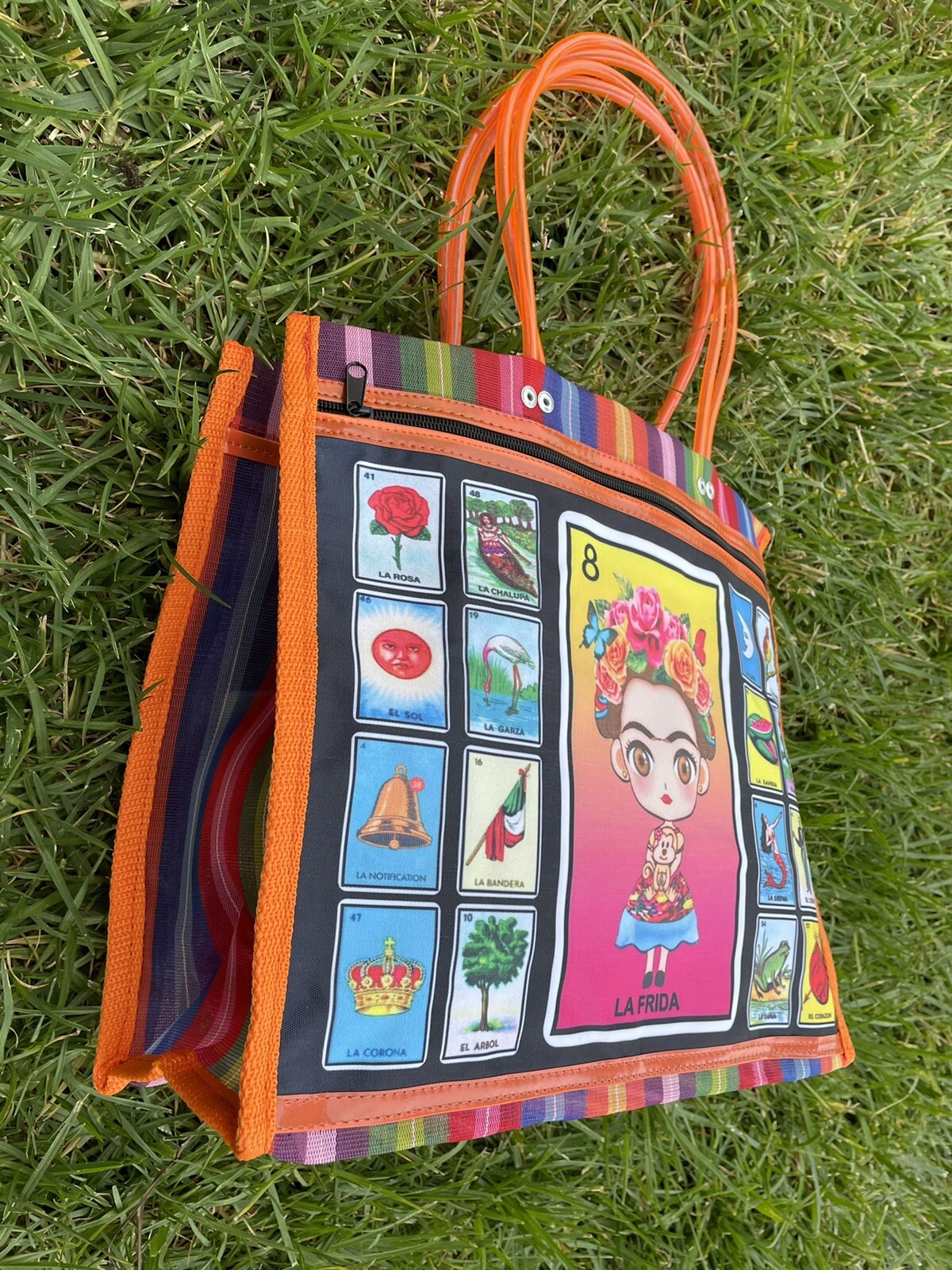 Frida Kahlo Tote La Loteria Mesh Bag Mexican Market Mercado Beach Handmade Bag