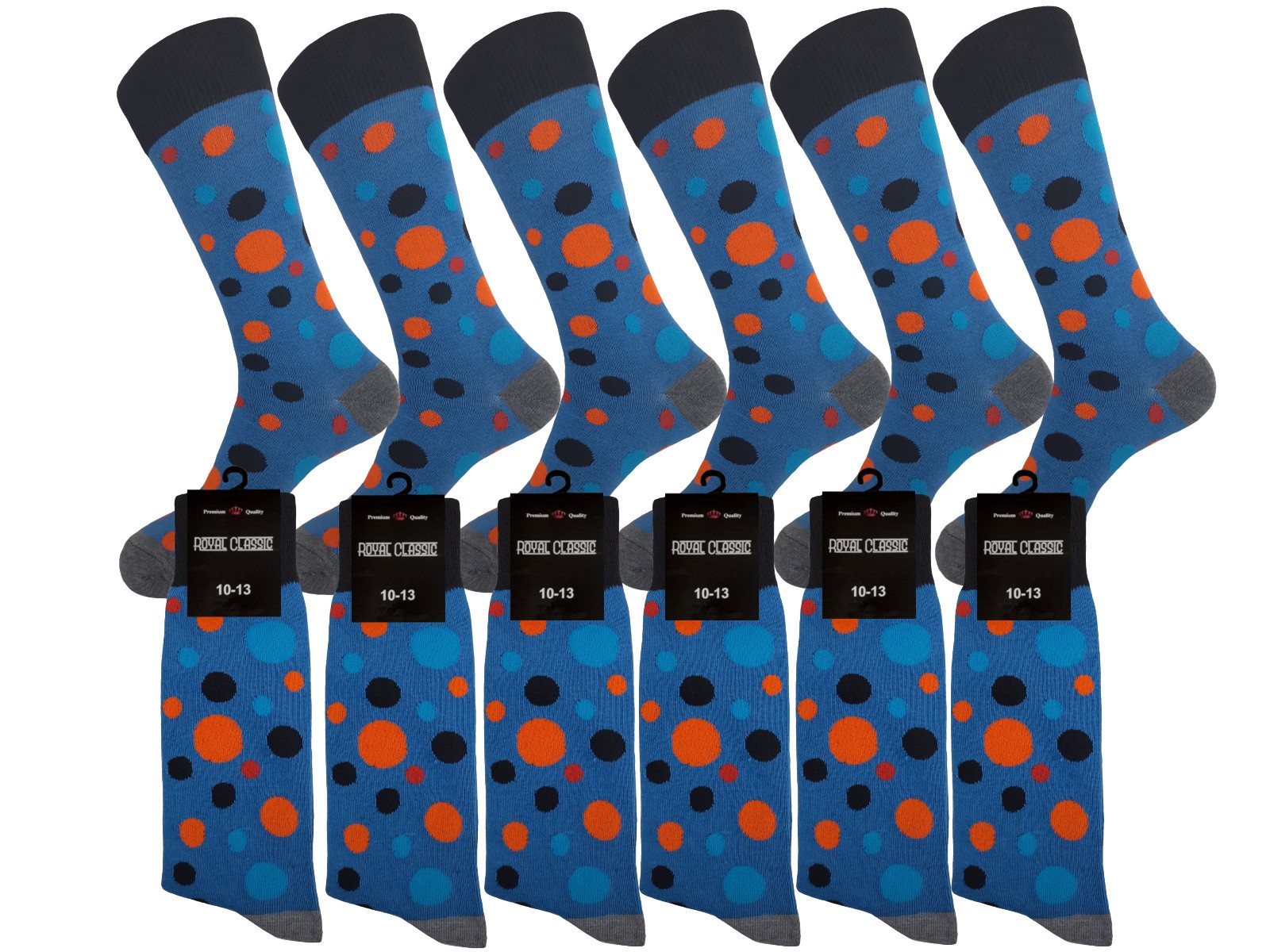 BLUE MULTICOLOR POLKA DOT COTTON NOVELTY DRESS SOCKS 10-13 TRUE TO SIZE