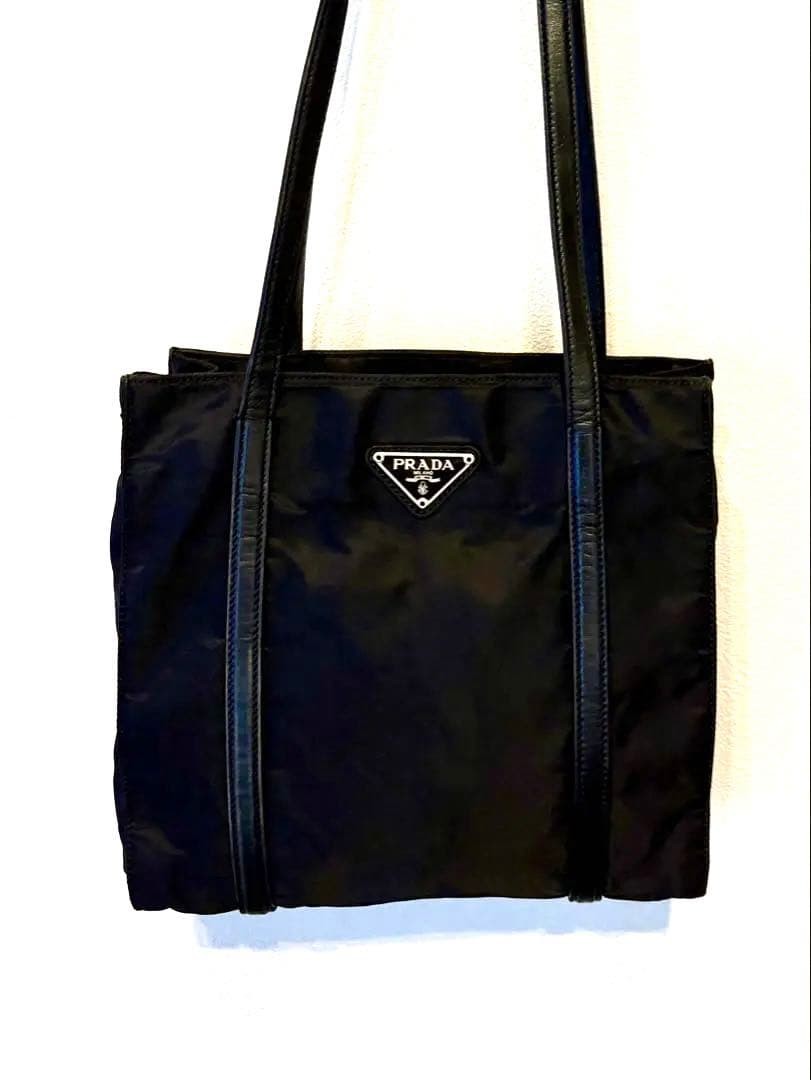 PRADA Tessuto Nylon Shoulder Tote Bag 22cm 8.7in Black Mini Logo Authe