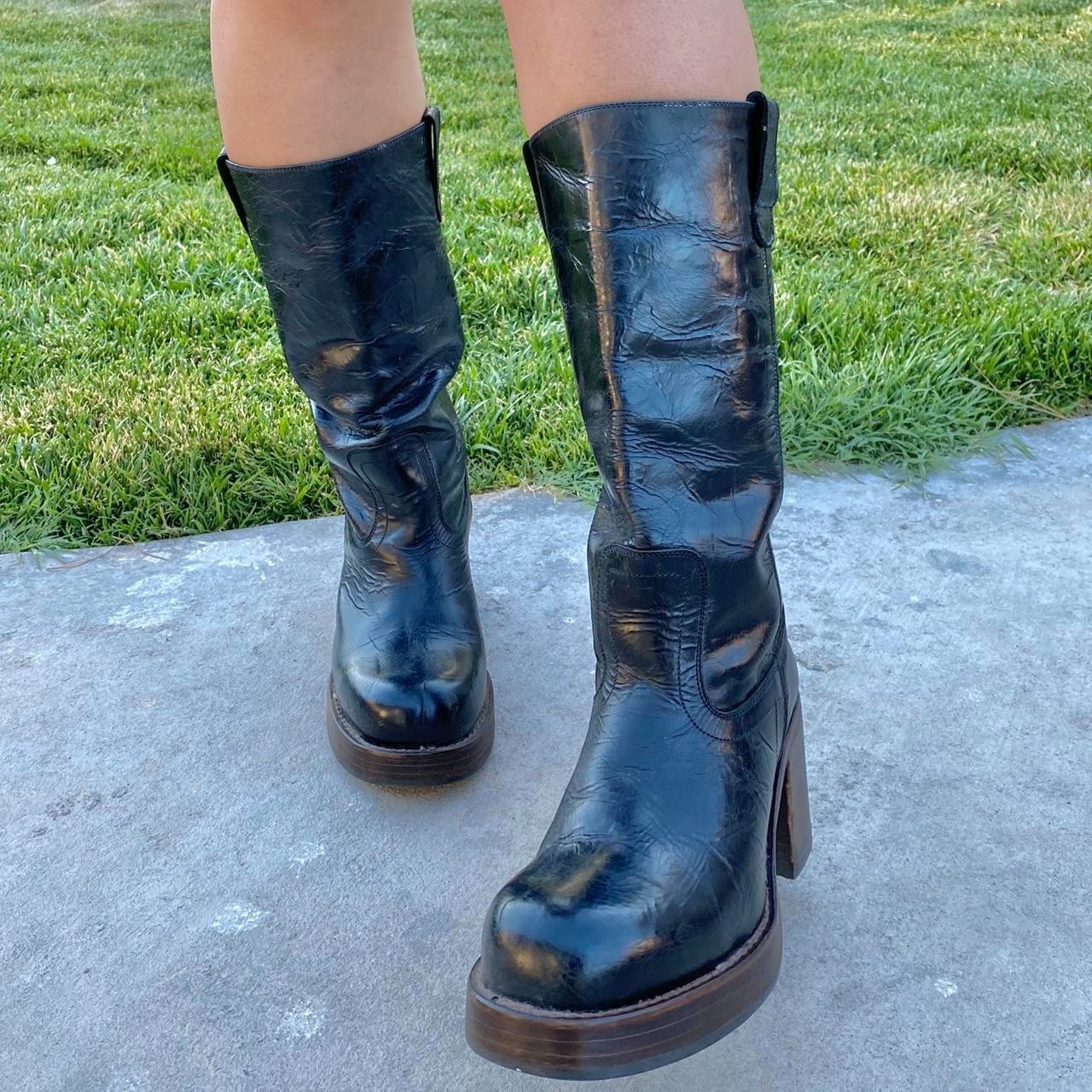 Vintage Destroy Black Patent Leather Platform Campus Boots 40/41