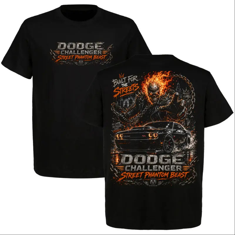 Best Dodge Muscle Car Flaming Skull Street Racing Graphic T-Shirt Cotton Tee