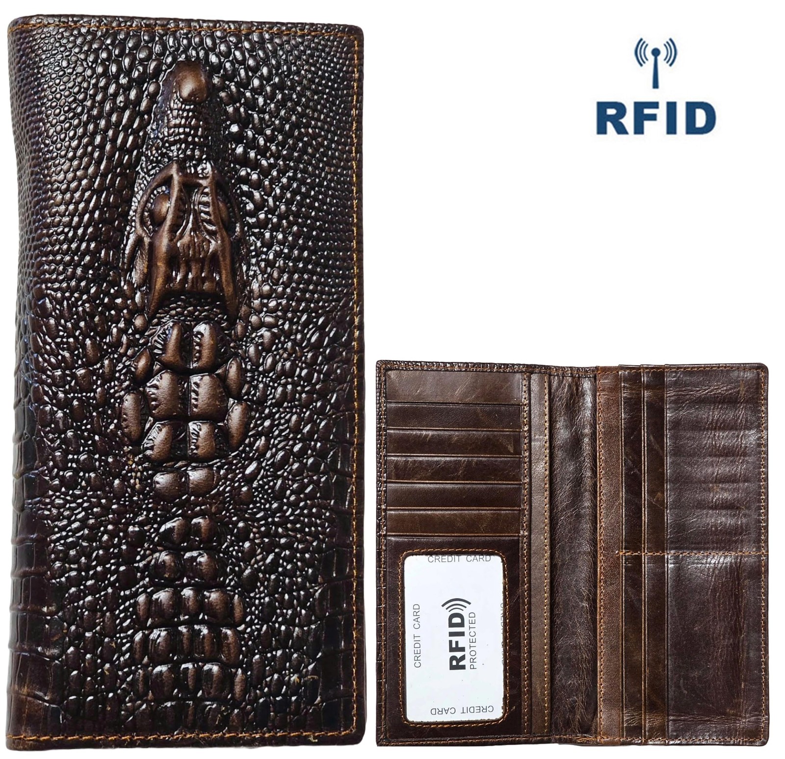 AurexaFashion Genuine 7.48 x 3.54 x 0.71 in, Crocodile Head- Coffee B2