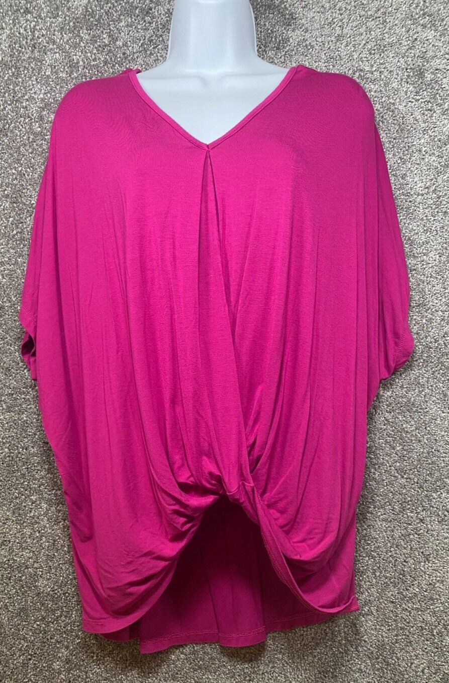 Umgee Small Twist Front Blouse Oversized Slouchy Casual Top V Neck Boxy