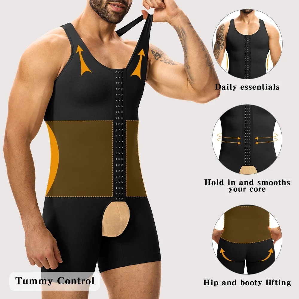 Men Bodysuit Compression Full Body Shaper Underwear Open Crotch Tummy Control US