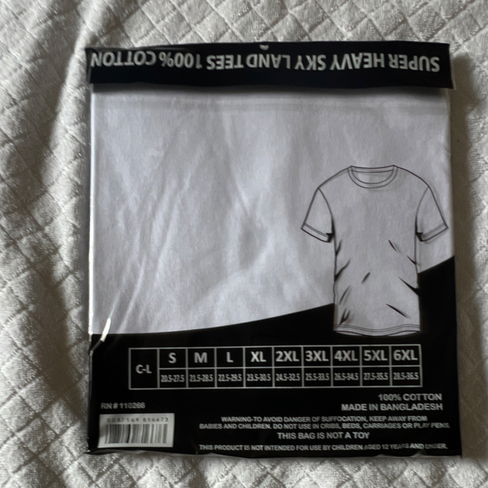 Sky Land Men’s L Heavyweight 100% Cotton White Jersey Short Sleeve T-Shirt