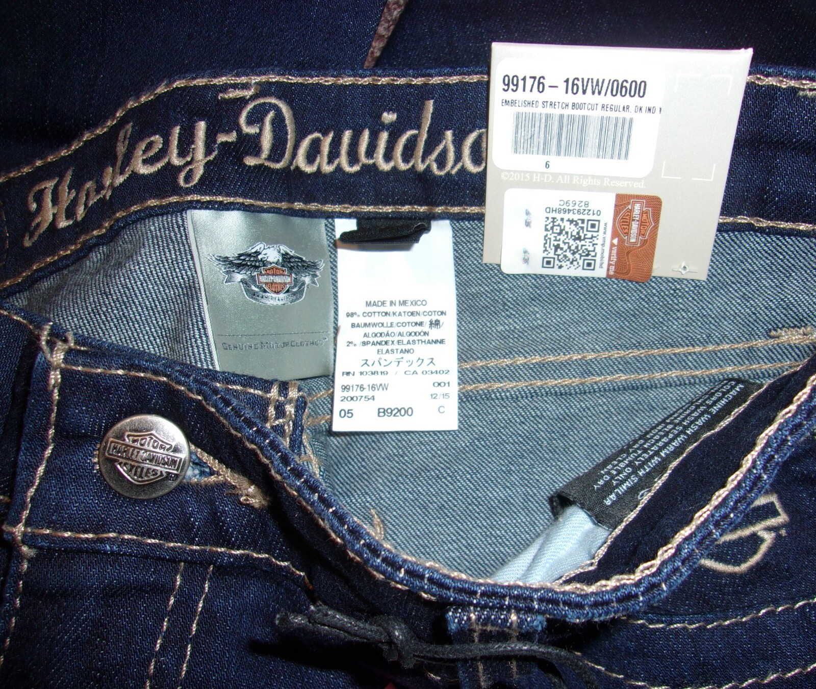 Harley-Davidson Mid Rise Bootcut Embellished Stretch Jeans Size: 6 Reg NWT