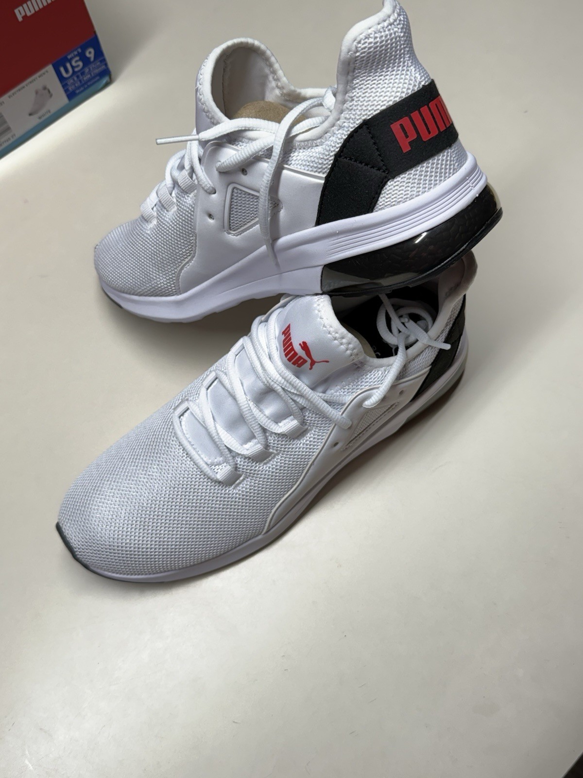 PUMA Electron Street Men’s Lace-Up Mesh Sneakers White/Black/Red 387760-27