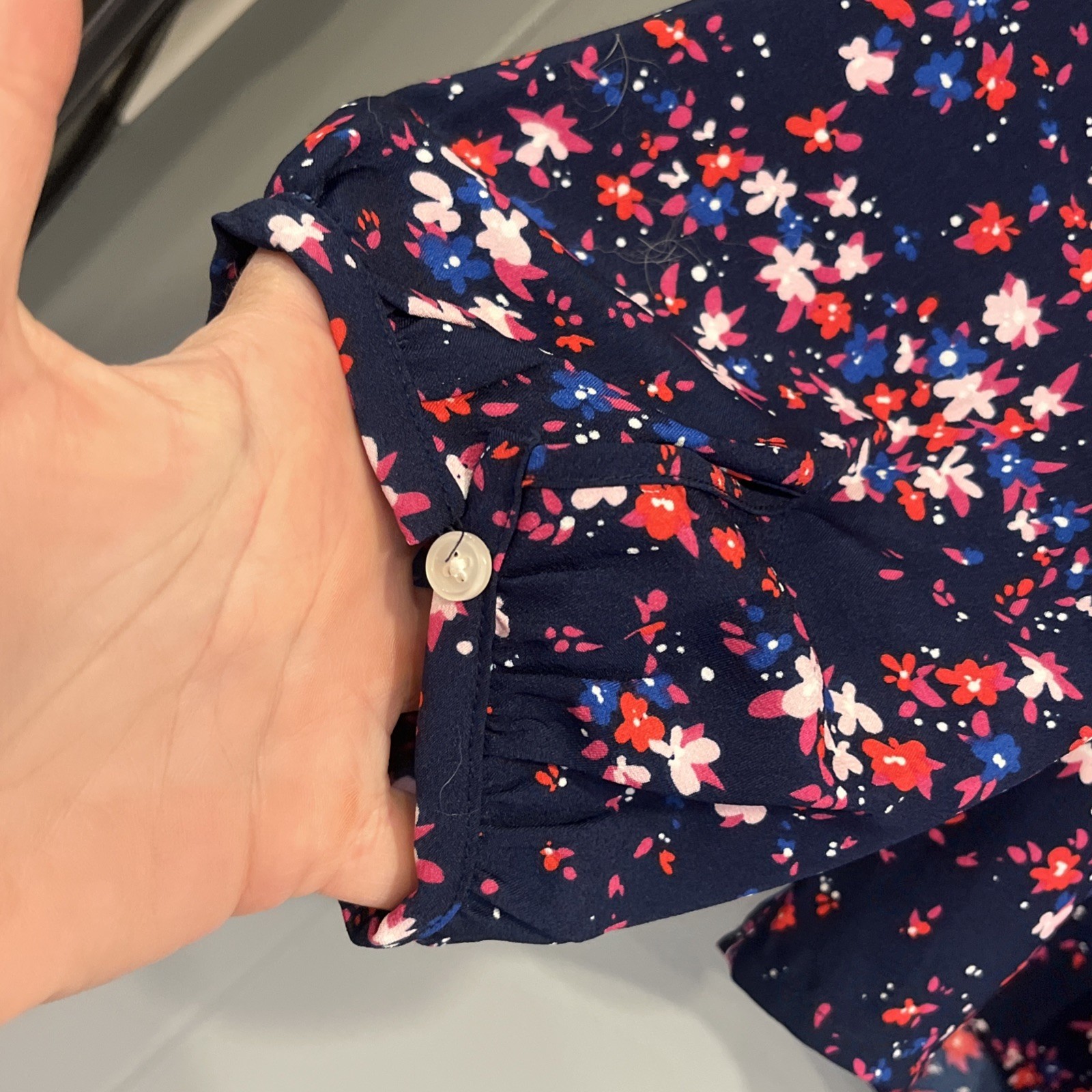 J Crew XXL Blue Floral High Ruffle Neck Long sleeve Blouse Top Shirt Women’s