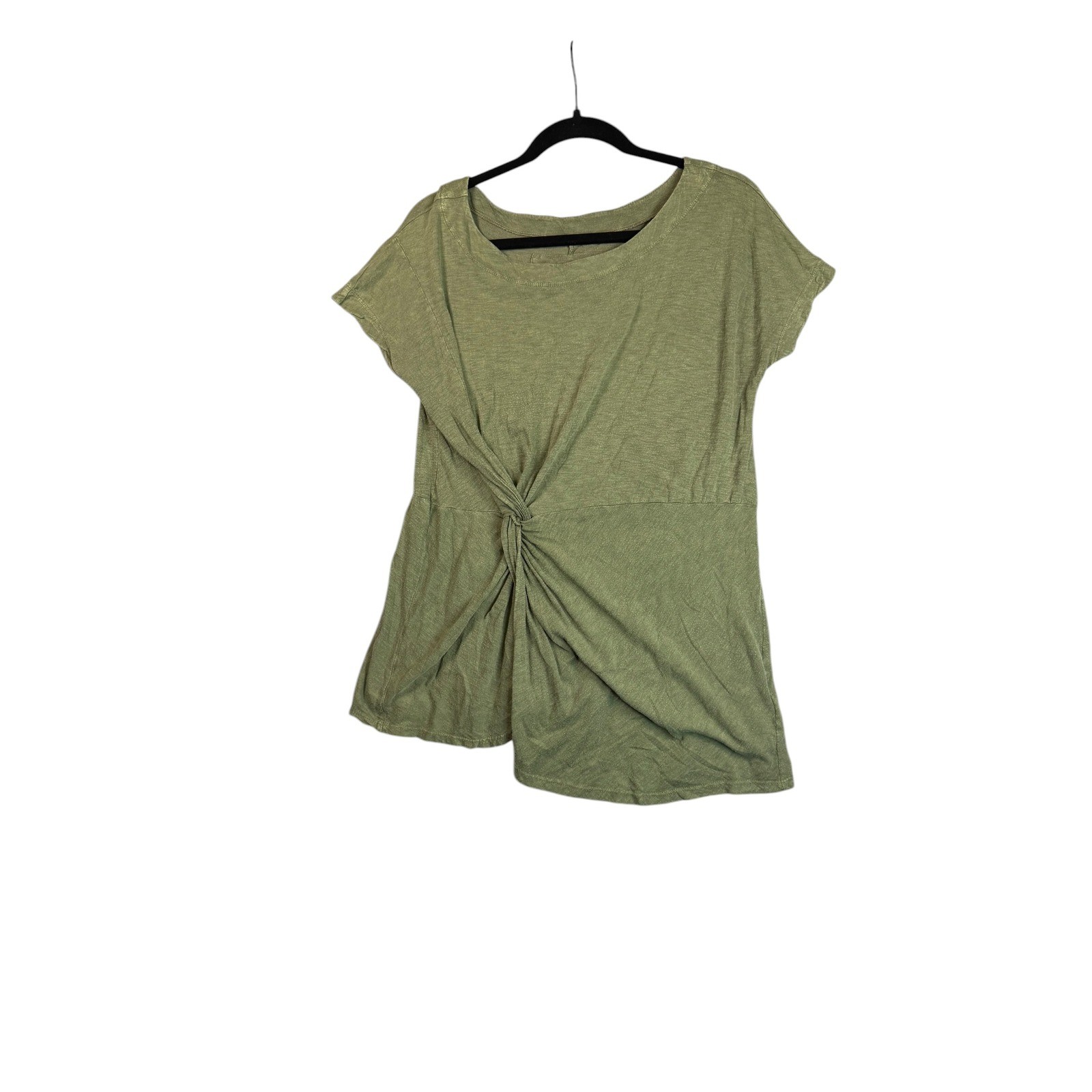 Anthropologie Olive Green Front Knot Asymmetrical Slub Knit Tee XS Womens