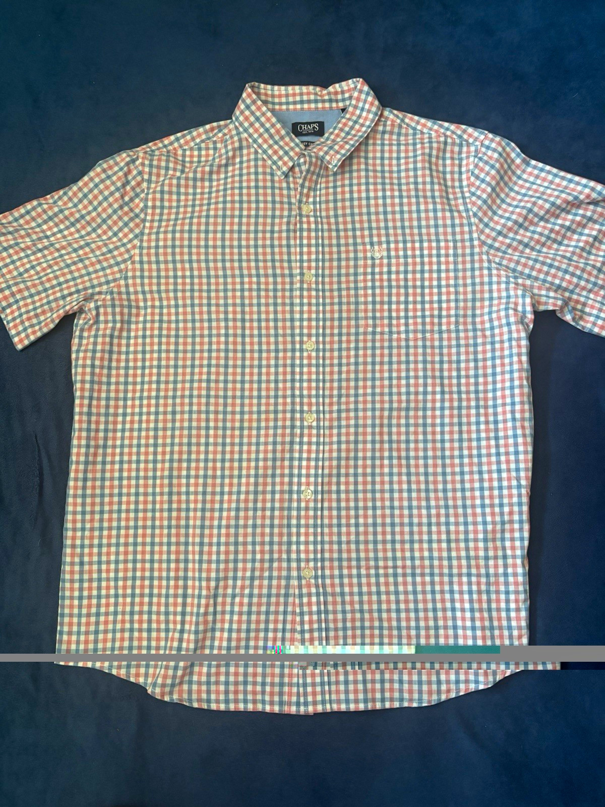Chaps ‘Blue/Red/White’ Mens XL Plaid Woven Short Sleeve Easy Care Button-Down