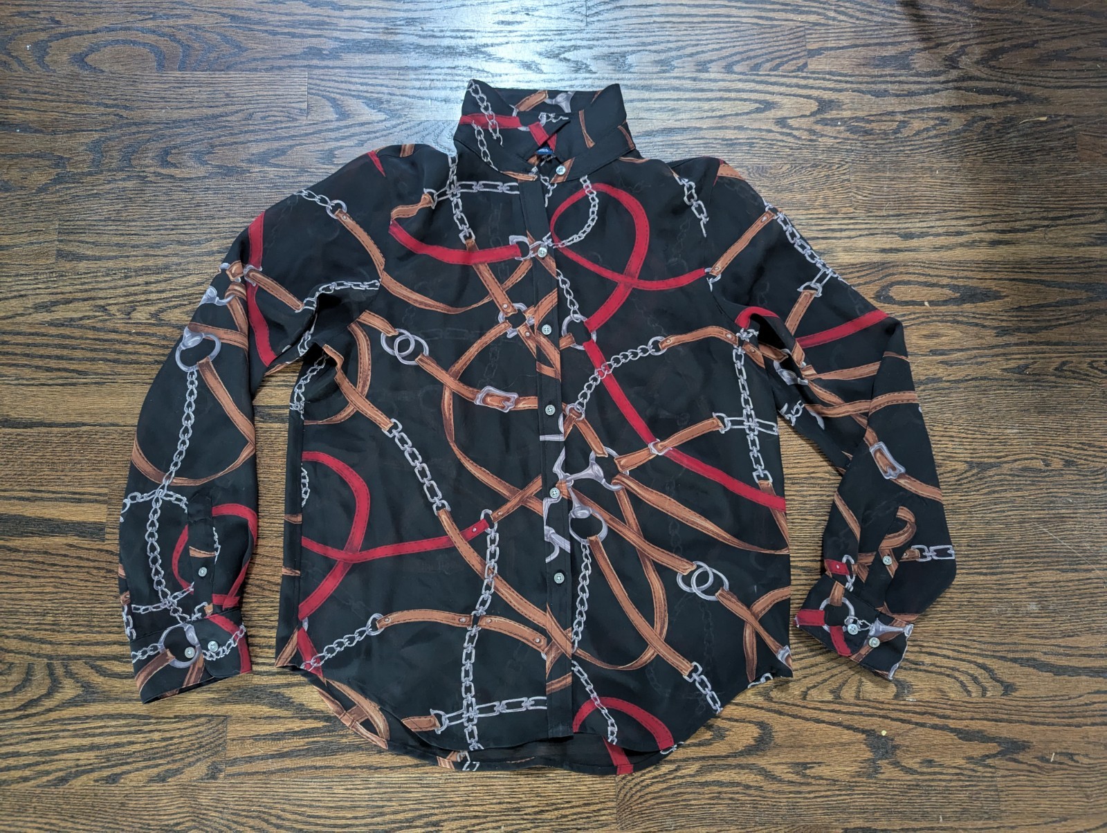 Chaps Ralph Lauren Shirt Blouse Women Size 10 Sheer Equestrian Horse Harness