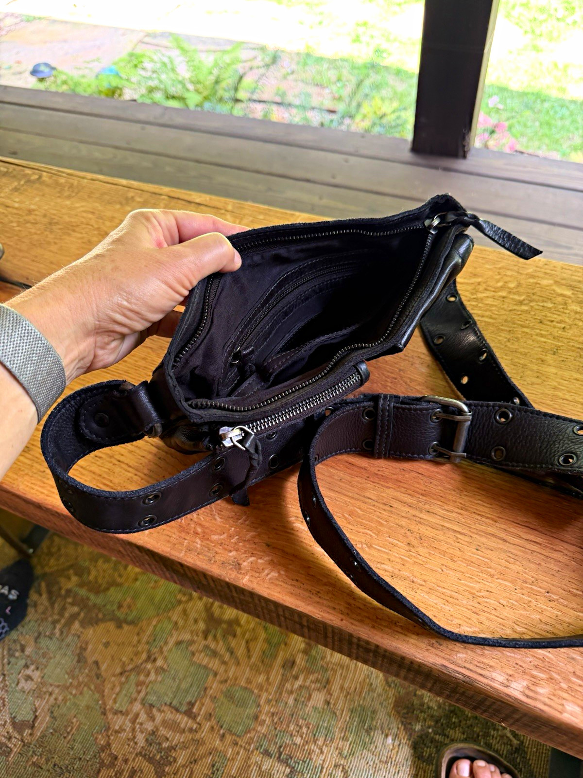 Black Pebbled Crossbody Bag Zip Closure Adjustable Strap