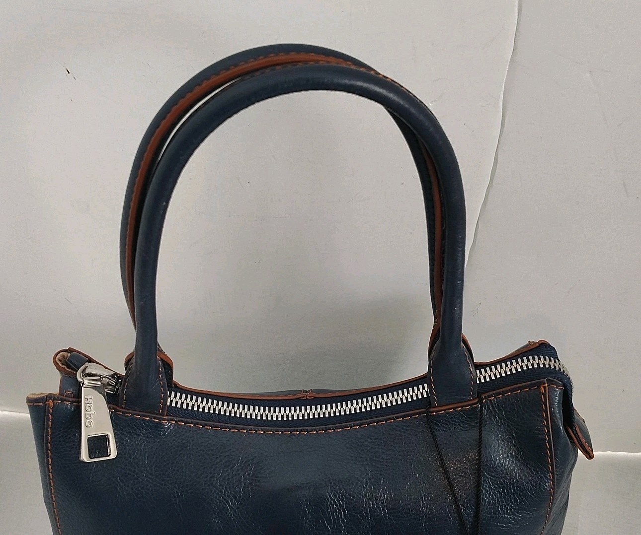 NEW Hobo International BLANCA Polished/Glaze Leather Satchel Top Handle Bag NAVY
